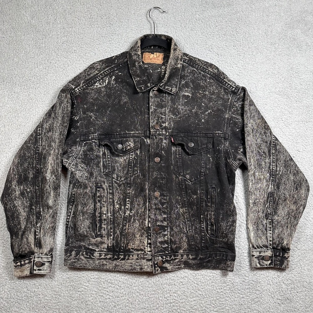 Vtg Levi's Trucker Jacket Mens M Black Acid Wash 70507 Metallica Patch USA 90s